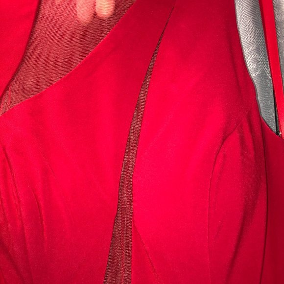 RED 1-Sleeve Sleek Sexy  Prom Dress, Size 2 4, Mermaid, Sequin Cocktail UNIQUE - Picture 4 of 13